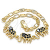 Pulsera Elegante 03.63.1990.2.08 Oro Laminado, Diseño de Elefante, con Negro and Blanca Zirconia Cubica, Pulido, Tono Dorado (04 MM Thickness, 8 Inches Length)