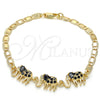 Pulsera Elegante 03.63.1990.2.08 Oro Laminado, Diseño de Elefante, con Negro and Blanca Zirconia Cubica, Pulido, Tono Dorado (04 MM Thickness, 8 Inches Length)