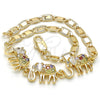 Pulsera Elegante 03.63.1990.3.08 Oro Laminado, Diseño de Elefante, con Multicolor Zirconia Cubica, Pulido, Tono Dorado (04 MM Thickness, 8 Inches Length)