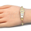 Pulsera Elegante 03.253.0024.08 Oro Laminado, Diseño de Guadalupe y Flor, Pulido, Tres Tonos (05 MM Thickness, 8 Inches Length)