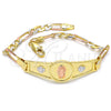 Pulsera Elegante 03.253.0024.08 Oro Laminado, Diseño de Guadalupe y Flor, Pulido, Tres Tonos (05 MM Thickness, 8 Inches Length)