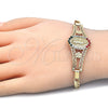 Pulsera Elegante 03.253.0025.08 Oro Laminado, Diseño de Guadalupe y Flor, con Multicolor Cristal, Pulido, Tono Dorado (05 MM Thickness, 8 Inches Length)