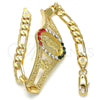 Pulsera Elegante 03.253.0025.08 Oro Laminado, Diseño de Guadalupe y Flor, con Multicolor Cristal, Pulido, Tono Dorado (05 MM Thickness, 8 Inches Length)