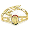 Pulsera Elegante 03.253.0025.08 Oro Laminado, Diseño de Guadalupe y Flor, con Multicolor Cristal, Pulido, Tono Dorado (05 MM Thickness, 8 Inches Length)