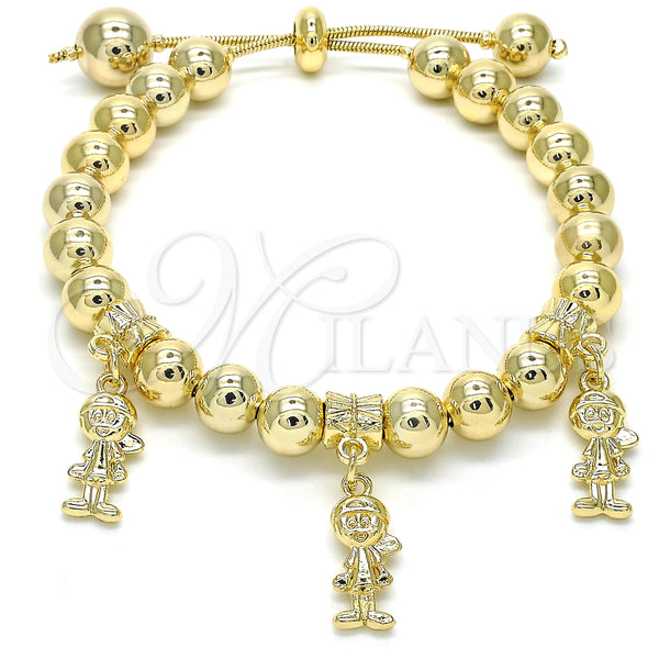 Pulsera Bolo Ajustable 03.63.2006.08 Oro Laminado, Diseño de Niñito Pequeño, Pulido, Tono Dorado (08 MM Thickness, 8 Inches Length)