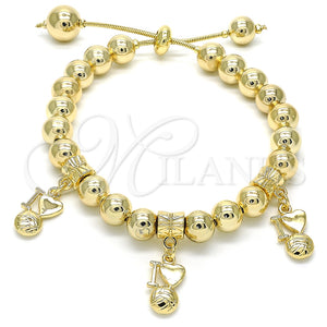 Pulsera Bolo Ajustable 03.63.2012.08 Oro Laminado, Diseño de Corazón, Pulido, Tono Dorado (08 MM Thickness, 8 Inches Length)