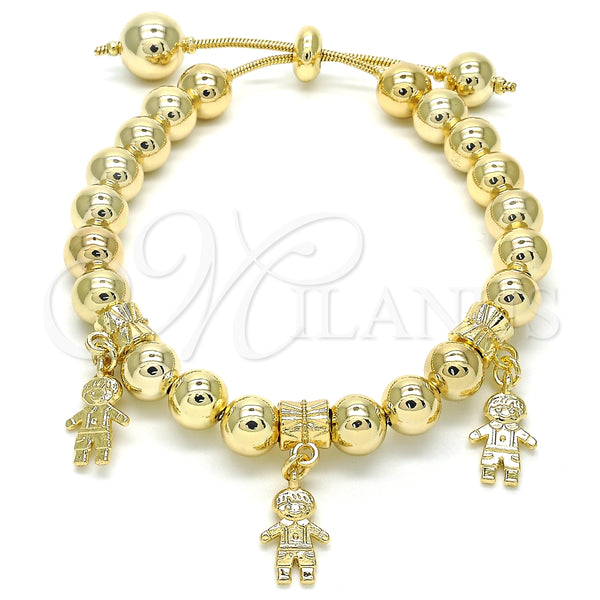 Pulsera Bolo Ajustable 03.63.2017.08 Oro Laminado, Diseño de Niñito Pequeño, Pulido, Tono Dorado (08 MM Thickness, 8 Inches Length)