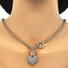 Collar y Pulsera 06.63.0251 Oro Laminado, Diseño de Corazón y Corona, con Cristal Blanca, Pulido, Tono Dorado