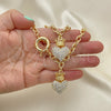 Collar y Pulsera 06.63.0251 Oro Laminado, Diseño de Corazón y Corona, con Cristal Blanca, Pulido, Tono Dorado