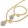 Collar y Pulsera 06.63.0251 Oro Laminado, Diseño de Corazón y Corona, con Cristal Blanca, Pulido, Tono Dorado