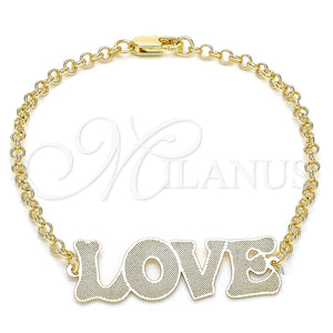 Pulsera Elegante 03.63.2018.08 Oro Laminado, Diseño de Amor, Pulido, Tono Dorado (03 MM Thickness, 8 Inches Length)