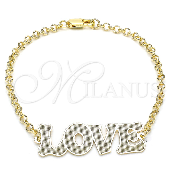 Pulsera Elegante 03.63.2018.08 Oro Laminado, Diseño de Amor, Pulido, Tono Dorado (03 MM Thickness, 8 Inches Length)