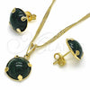 Juego de Arete y Dije de Adulto 10.09.0038.1.18 Oro Laminado, con Esmeralda Zirconia Cubica, Pulido, Tono Dorado
