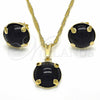 Juego de Arete y Dije de Adulto 10.09.0038.2.18 Oro Laminado, con Negro Zirconia Cubica, Pulido, Tono Dorado