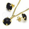 Juego de Arete y Dije de Adulto 10.09.0038.2.18 Oro Laminado, con Negro Zirconia Cubica, Pulido, Tono Dorado