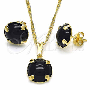 Juego de Arete y Dije de Adulto 10.09.0038.2.18 Oro Laminado, con Negro Zirconia Cubica, Pulido, Tono Dorado