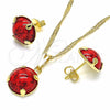 Juego de Arete y Dije de Adulto 10.09.0038.3.18 Oro Laminado, con Rubi Zirconia Cubica, Pulido, Tono Dorado
