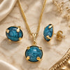 Juego de Arete y Dije de Adulto 10.09.0038.4.18 Oro Laminado, con Zirconia Cubica Turquoise, Pulido, Tono Dorado
