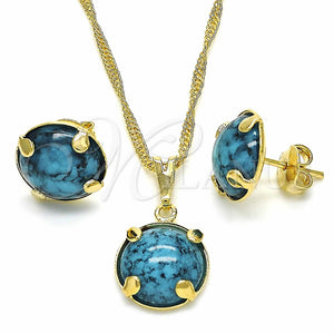 Juego de Arete y Dije de Adulto 10.09.0038.4.18 Oro Laminado, con Turquoise Zirconia Cubica, Pulido, Tono Dorado