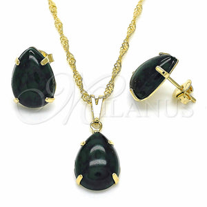 Juego de Arete y Dije de Adulto 10.09.0039.1.18 Oro Laminado, Diseño de Gota, con Esmeralda Zirconia Cubica, Pulido, Tono Dorado