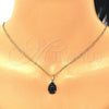 Juego de Arete y Dije de Adulto 10.09.0039.2.18 Oro Laminado, Diseño de Gota, con Negro Zirconia Cubica, Pulido, Tono Dorado