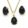 Juego de Arete y Dije de Adulto 10.09.0039.2.18 Oro Laminado, Diseño de Gota, con Negro Zirconia Cubica, Pulido, Tono Dorado