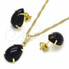 Juego de Arete y Dije de Adulto 10.09.0039.2.18 Oro Laminado, Diseño de Gota, con Negro Zirconia Cubica, Pulido, Tono Dorado