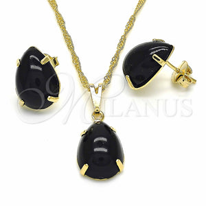 Juego de Arete y Dije de Adulto 10.09.0039.2.18 Oro Laminado, Diseño de Gota, con Negro Zirconia Cubica, Pulido, Tono Dorado