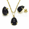 Juego de Arete y Dije de Adulto 10.09.0039.2.18 Oro Laminado, Diseño de Gota, con Negro Zirconia Cubica, Pulido, Tono Dorado
