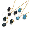 Juego de Arete y Dije de Adulto 10.09.0039.2.18 Oro Laminado, Diseño de Gota, con Negro Zirconia Cubica, Pulido, Tono Dorado