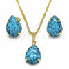Juego de Arete y Dije de Adulto 10.09.0039.3.18 Oro Laminado, Diseño de Gota, con Turquoise Zirconia Cubica, Pulido, Tono Dorado