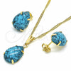 Juego de Arete y Dije de Adulto 10.09.0039.3.18 Oro Laminado, Diseño de Gota, con Turquoise Zirconia Cubica, Pulido, Tono Dorado