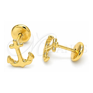 Arete Dormilona 02.09.0159 Oro Laminado, Diseño de Ancla, Pulido, Tono Dorado