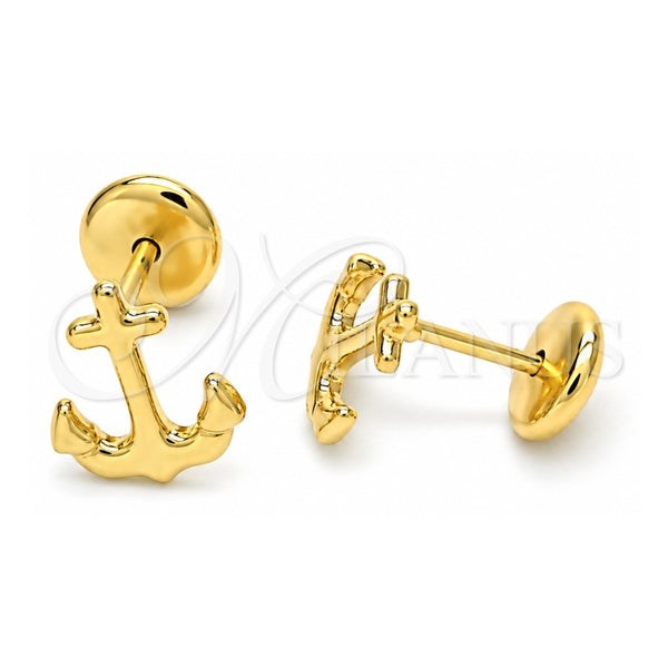 Arete Dormilona 02.09.0159 Oro Laminado, Diseño de Ancla, Pulido, Tono Dorado