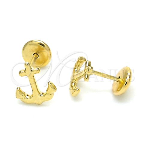 Arete Dormilona 02.09.0159 Oro Laminado, Diseño de Ancla, Pulido, Tono Dorado