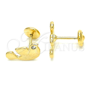 Arete Dormilona 02.09.0161 Oro Laminado, Diseño de Pajaro, Pulido, Tono Dorado