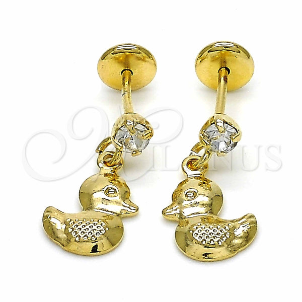 Arete Dormilona 02.09.0162 Oro Laminado, Diseño de Pajaro, Pulido, Tono Dorado