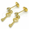 Arete Dormilona 02.09.0165 Oro Laminado, Diseño de Llave, con Blanca Zirconia Cubica, Pulido, Tono Dorado