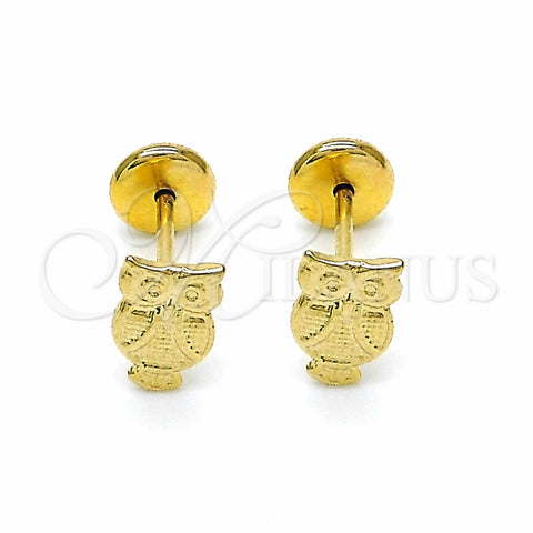 Arete Dormilona 02.09.0166 Oro Laminado, Diseño de Búho, Pulido, Tono Dorado