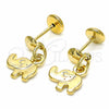 Arete Dormilona 02.09.0167 Oro Laminado, Diseño de Elefante, Pulido, Tono Dorado