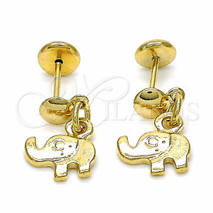 Arete Dormilona 02.09.0167 Oro Laminado, Diseño de Elefante, Pulido, Tono Dorado