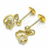 Arete Dormilona 02.09.0168 Oro Laminado, Diseño de Luna y Estrella, con Blanca Zirconia Cubica, Pulido, Tono Dorado