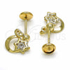 Arete Dormilona 02.09.0168 Oro Laminado, Diseño de Luna y Estrella, con Blanca Zirconia Cubica, Pulido, Tono Dorado