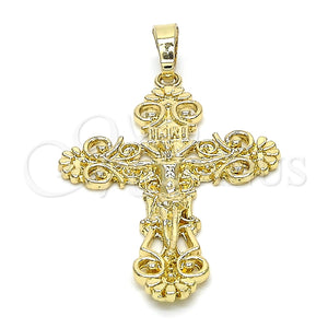 Dije Religioso 05.213.0033 Oro Laminado, Diseño de Crucifijo, Pulido, Tono Dorado