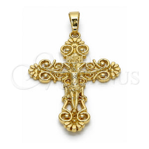 Dije Religioso 05.213.0033 Oro Laminado, Diseño de Crucifijo, Pulido, Tono Dorado