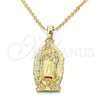 Dije Religioso 05.213.0035 Oro Laminado, Diseño de Guadalupe, con Granate Cristal, Pulido, Tono Dorado