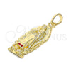 Dije Religioso 05.213.0035 Oro Laminado, Diseño de Guadalupe, con Granate Cristal, Pulido, Tono Dorado