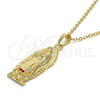 Dije Religioso 05.213.0035 Oro Laminado, Diseño de Guadalupe, con Granate Cristal, Pulido, Tono Dorado