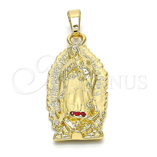 Dije Religioso 05.213.0035 Oro Laminado, Diseño de Guadalupe, con Granate Cristal, Pulido, Tono Dorado