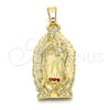Dije Religioso 05.213.0035 Oro Laminado, Diseño de Guadalupe, con Granate Cristal, Pulido, Tono Dorado